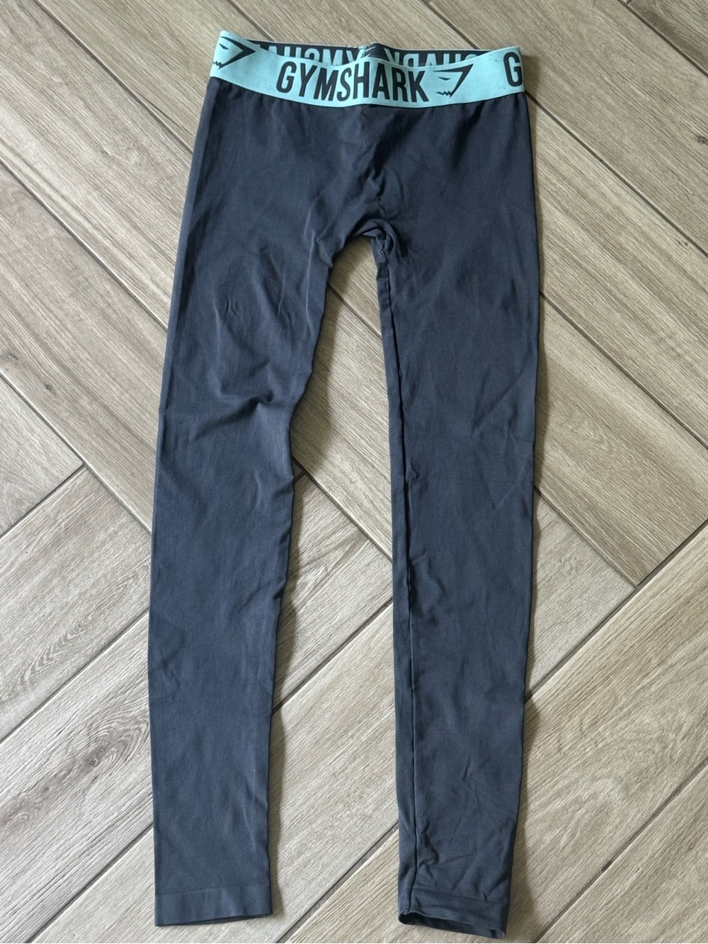 Gymshark Women’s Black Leggings with Mint turquoise  Logo Waistband